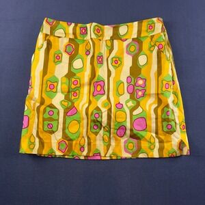 Loudmouth Golf Ladies Skort Size 6 Retro Psychedelic Geometric Yellow Green Pink